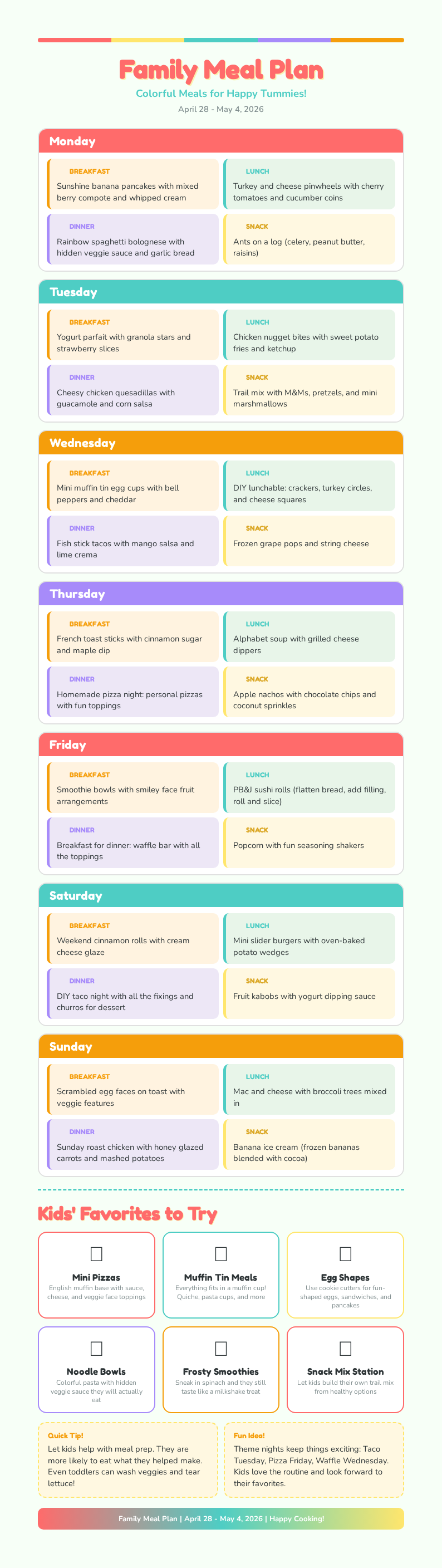 Playful colorful meal plan